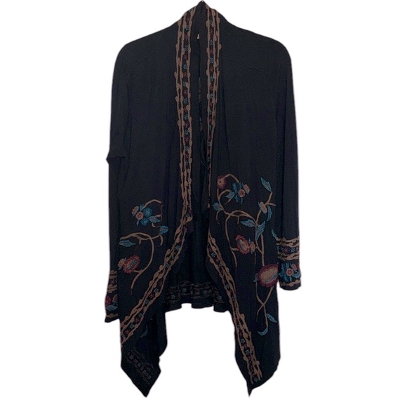 Anthropologie/Caite Kimono Black w/ beautiful embroidery border/back/sleeves, M - Picture 3 of 10